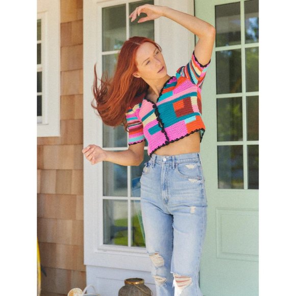 NWT $315 TACH TINI CROCHET MULTI COLORBLOCK STRIPE HAND KNIT CARDIAN SIZE XS - Picture 9 of 16